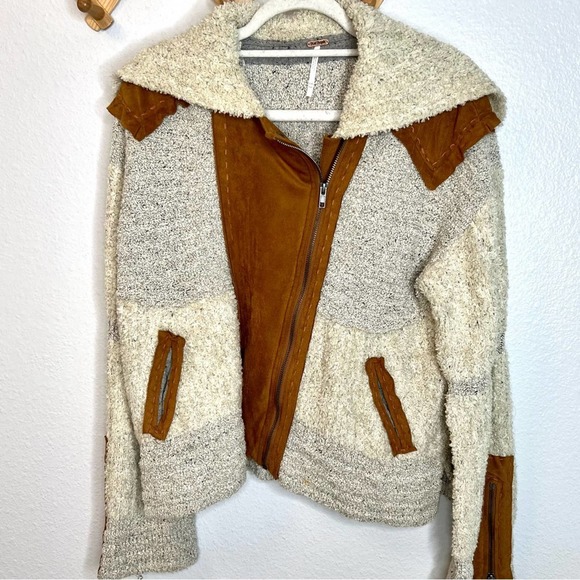 FREE PEOPLE Oatmeal Counting Sheep Sherpa Suede Jacket sz XS/S - Picture 5 of 10